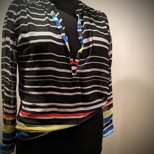 A.N.A. Sheer Multicolor Striped Women's Blouse Size PXL